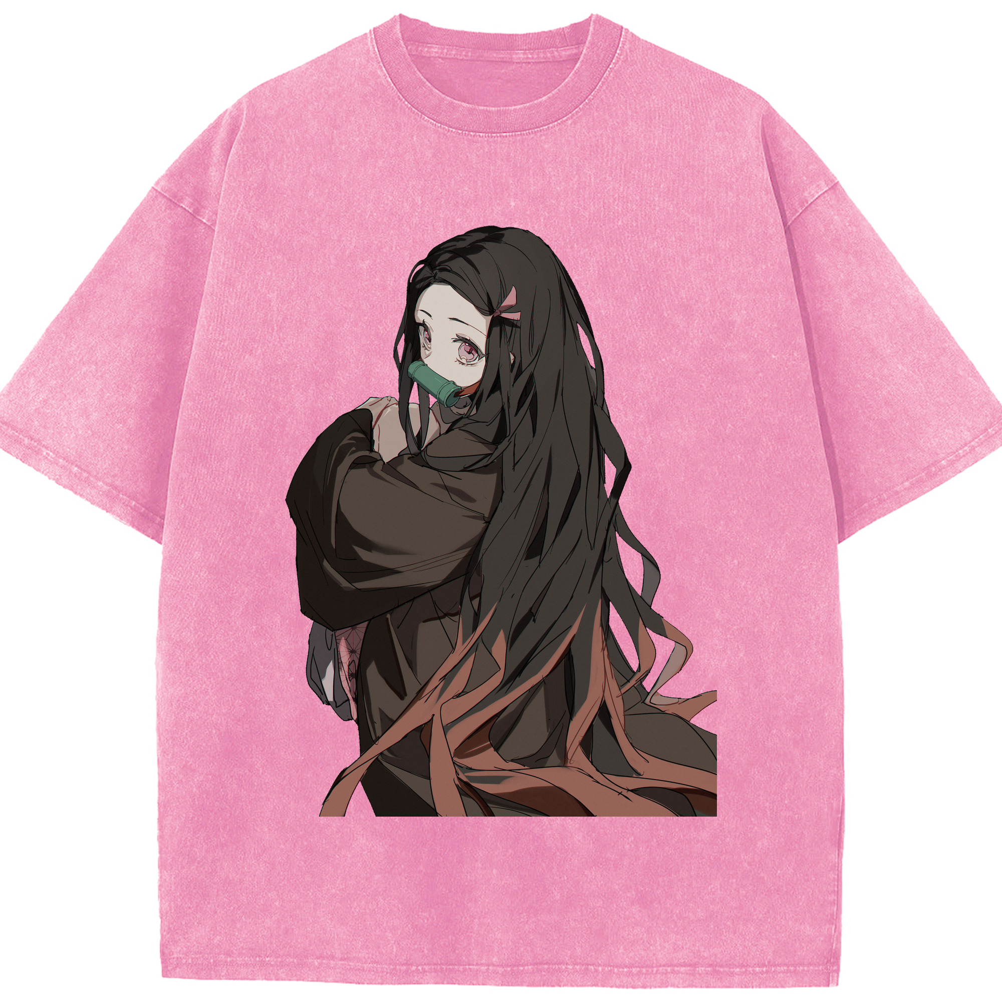 （画像用） 鬼滅の刃（きめつのやいば）竈門 禰󠄀豆子／かまど ねずこ Kamado Nezuko 綿100% ヴィンテージ風 半袖Tシャツ（フロントプリント）